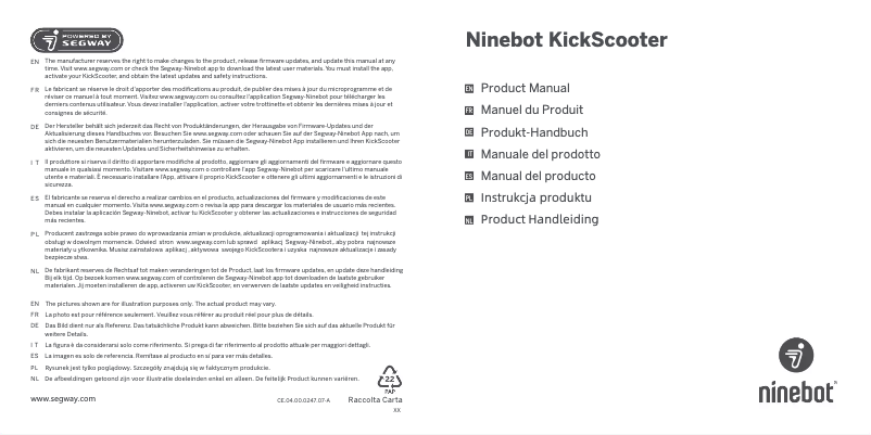 Page 1 de la notice Manuel utilisateur Segway Ninebot KickScooters F40I