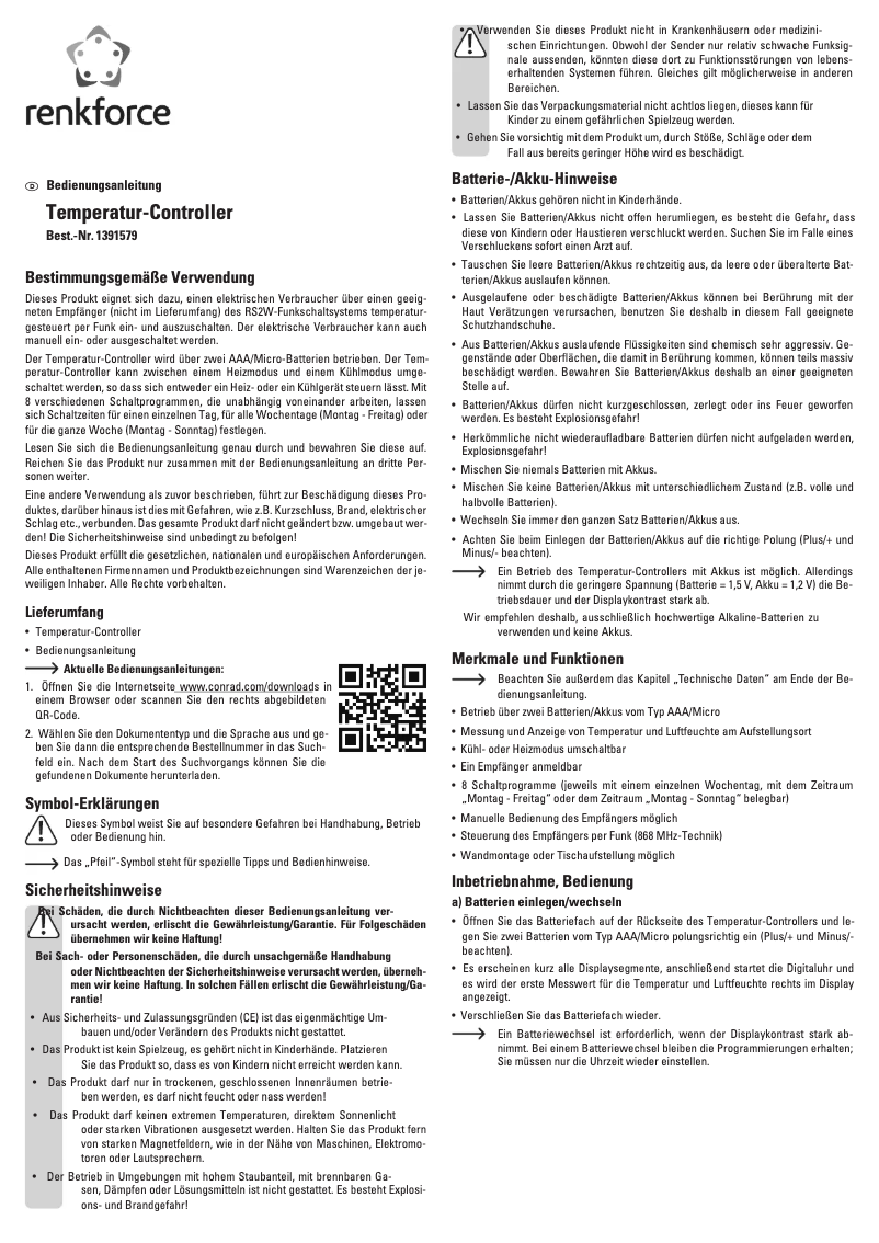 Page 1 de la notice Manuel utilisateur Renkforce RSH502T