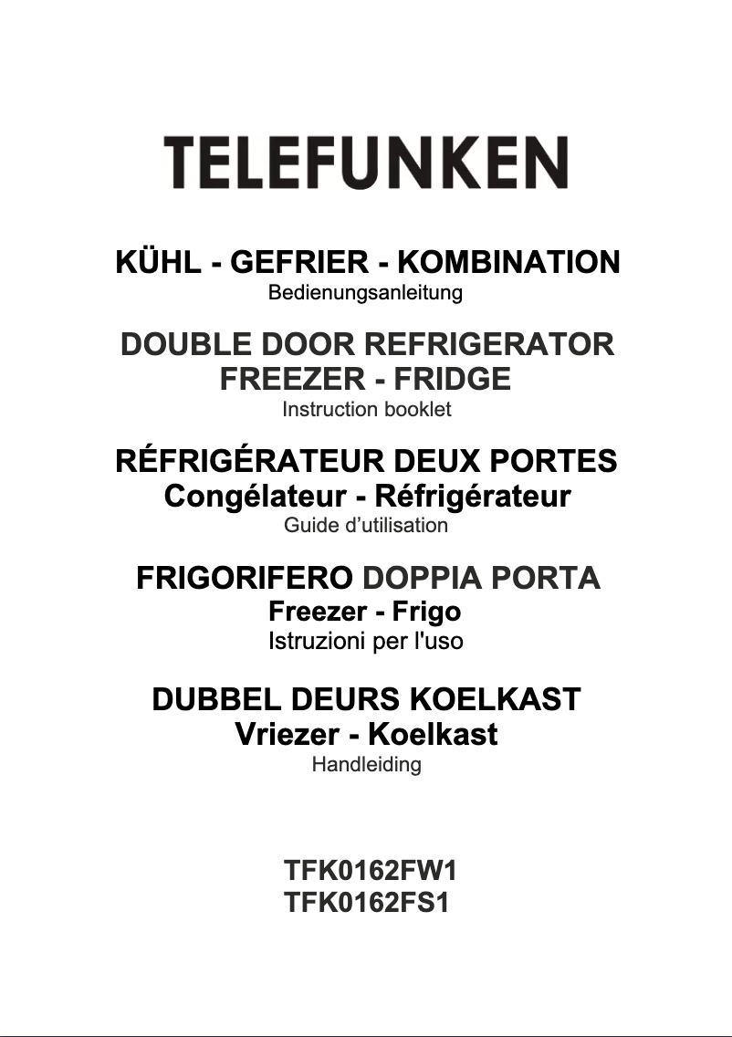 Page n°1 - Manuel utilisateur Telefunken TFK0162FW1