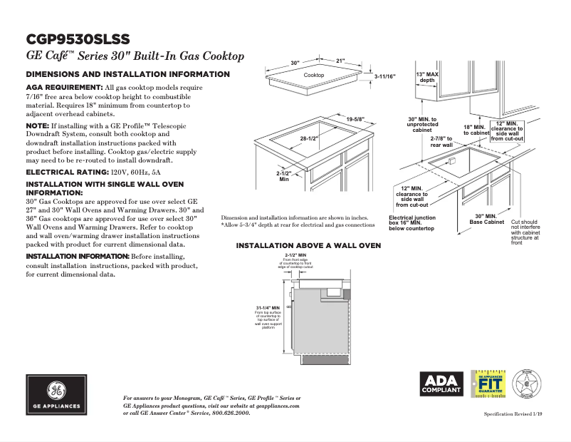 Page n°1 - Fiche technique GE Café CGP9530SLSS