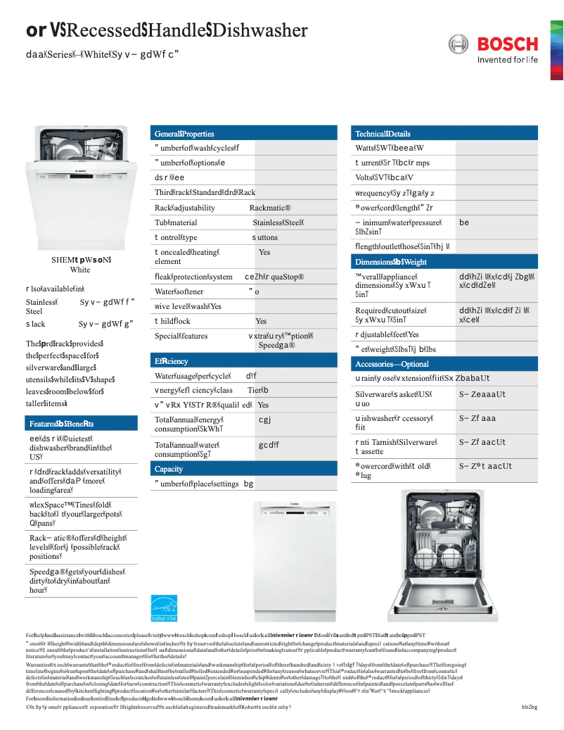 Page 1 de la notice Fiche technique Bosch SHEM63W5