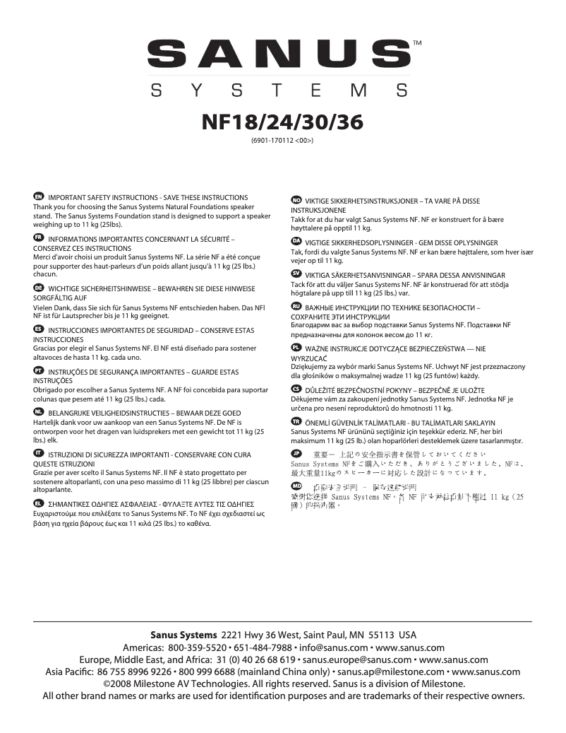 Page 1 de la notice Manuel utilisateur Sanus NF18