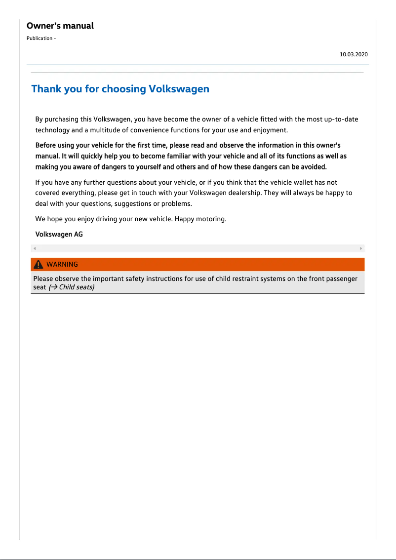 Image de la première page du manuel de l'appareil ID.3 (2020)