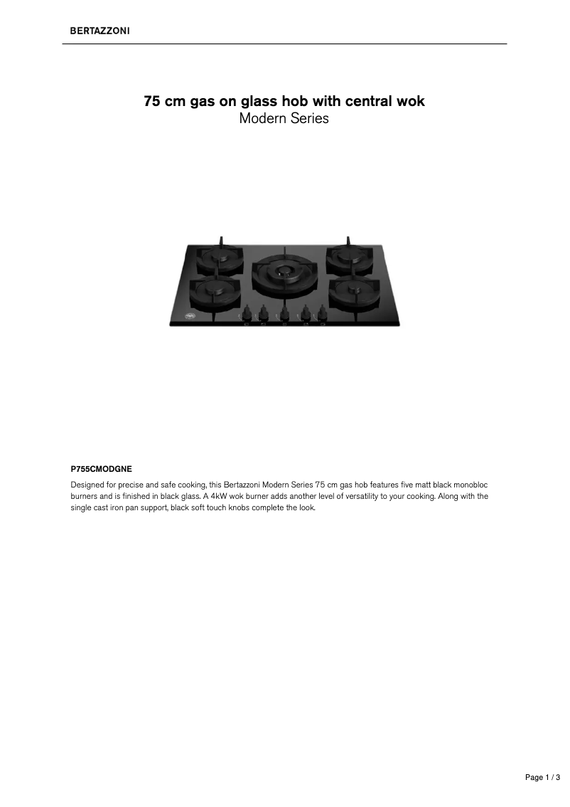 Page 1 de la notice Fiche technique Bertazzoni P755CMODGNE