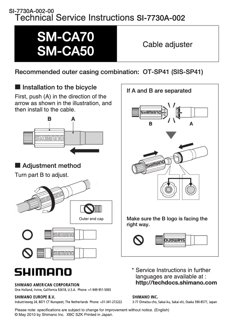 Page 1 de la notice Manuel utilisateur Shimano SM-CA70