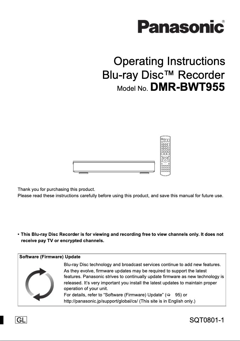 Page 1 de la notice Manuel utilisateur Panasonic DMR-BWT955