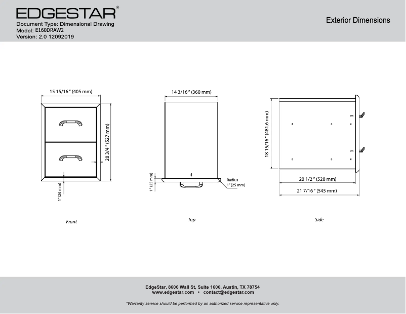 Page 1 de la notice Manuel utilisateur EdgeStar E160DRAW2