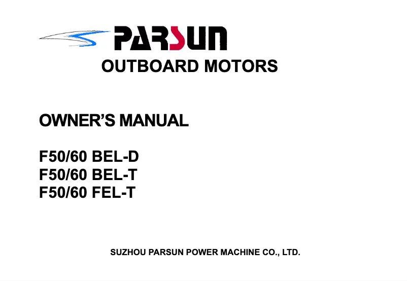 Page 1 de la notice Manuel utilisateur Parsun F60 BEL-D