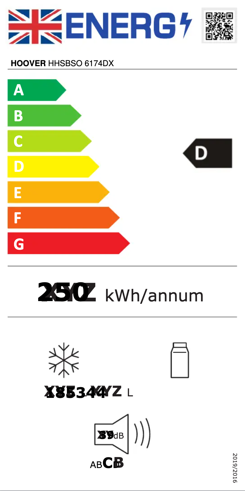 Page 1 de la notice Label énergétique Hoover HHSBSO 6174DX
