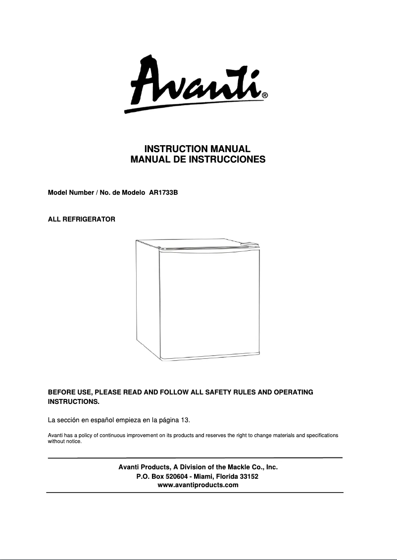Image de la première page du manuel de l'appareil AR1733B