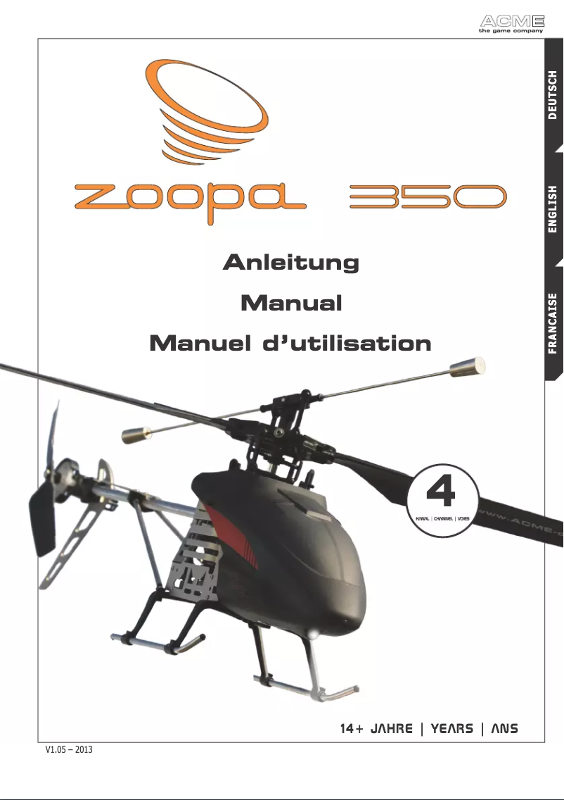 Page 1 de la notice Manuel utilisateur Acme zoopa 350