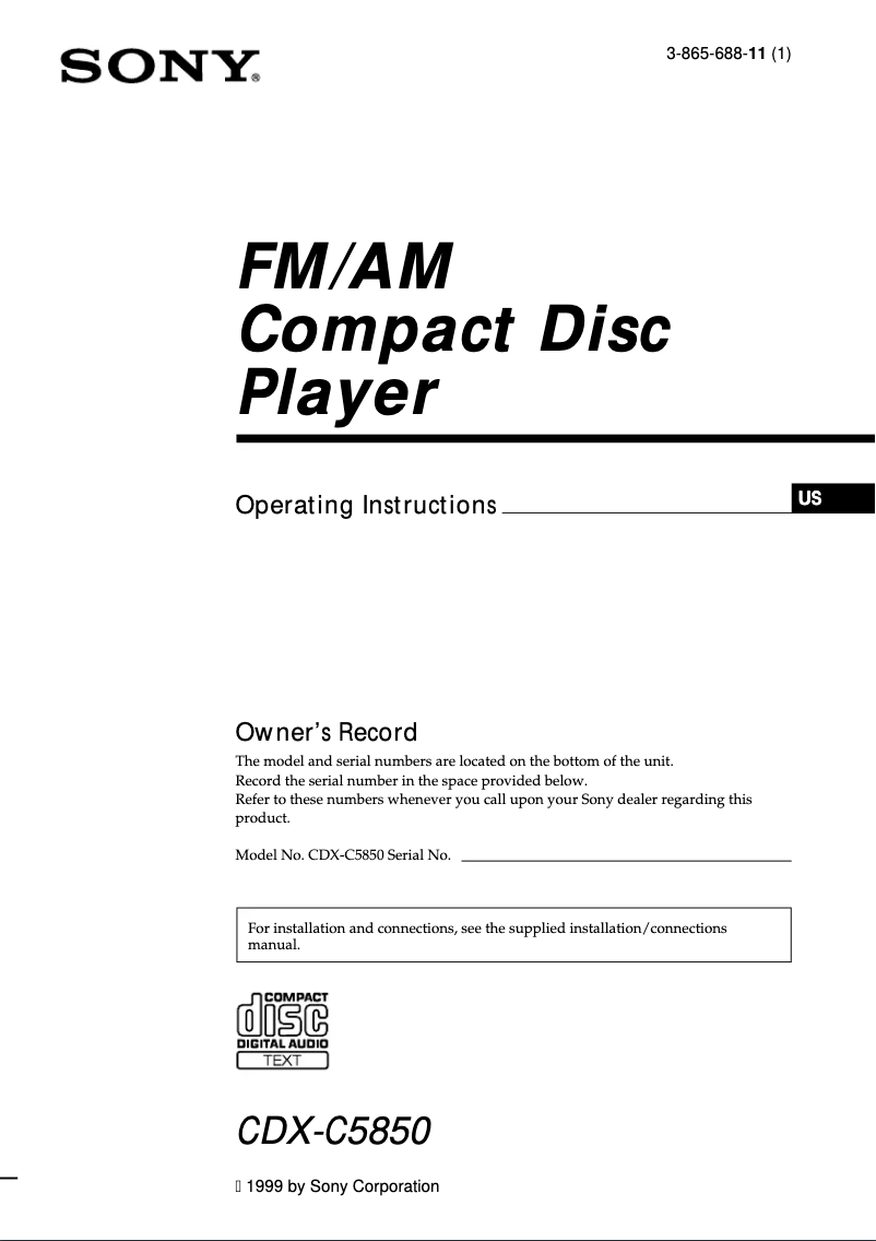 Page n°1 - Manuel utilisateur Sony CDX-C5850
