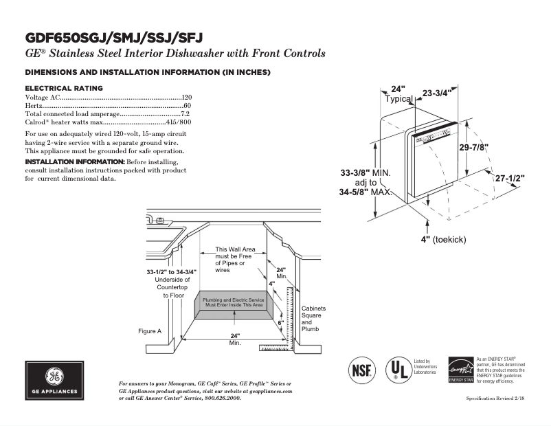 Page n°1 - Fiche technique GE GDF650SFJDS