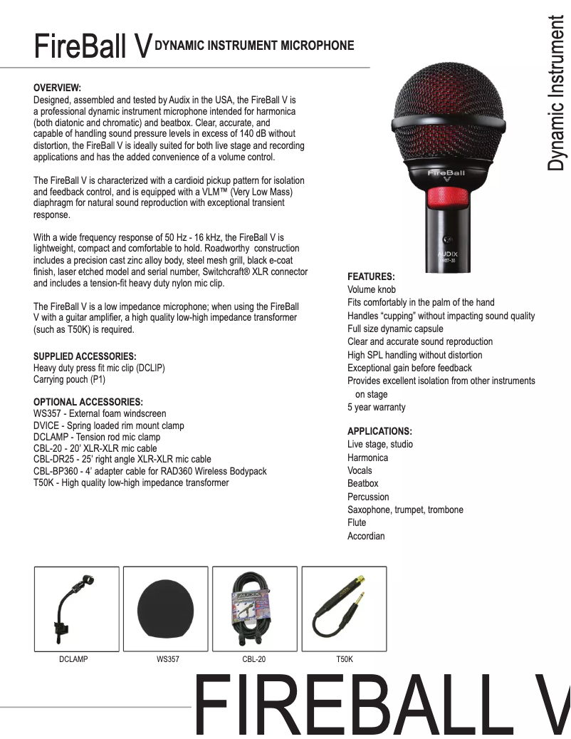 Page n°1 - Manuel utilisateur Audix Fireball-V