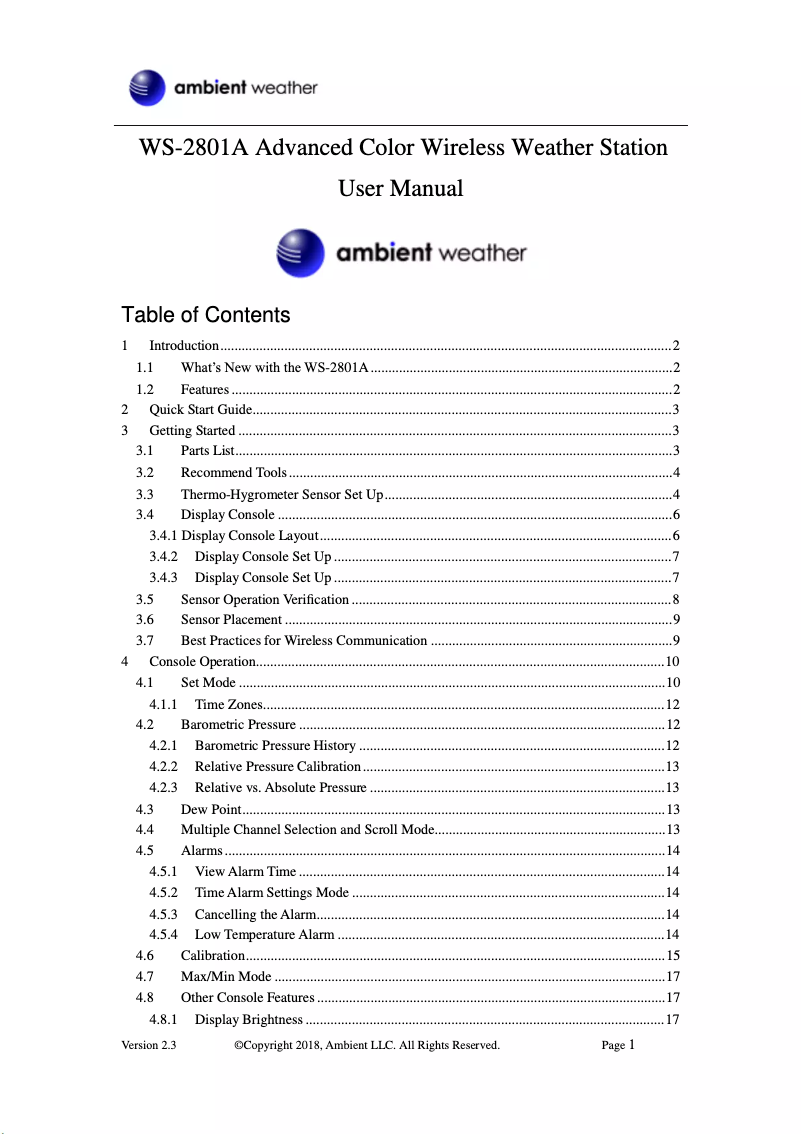 Image de la première page du manuel de l'appareil WS-2801