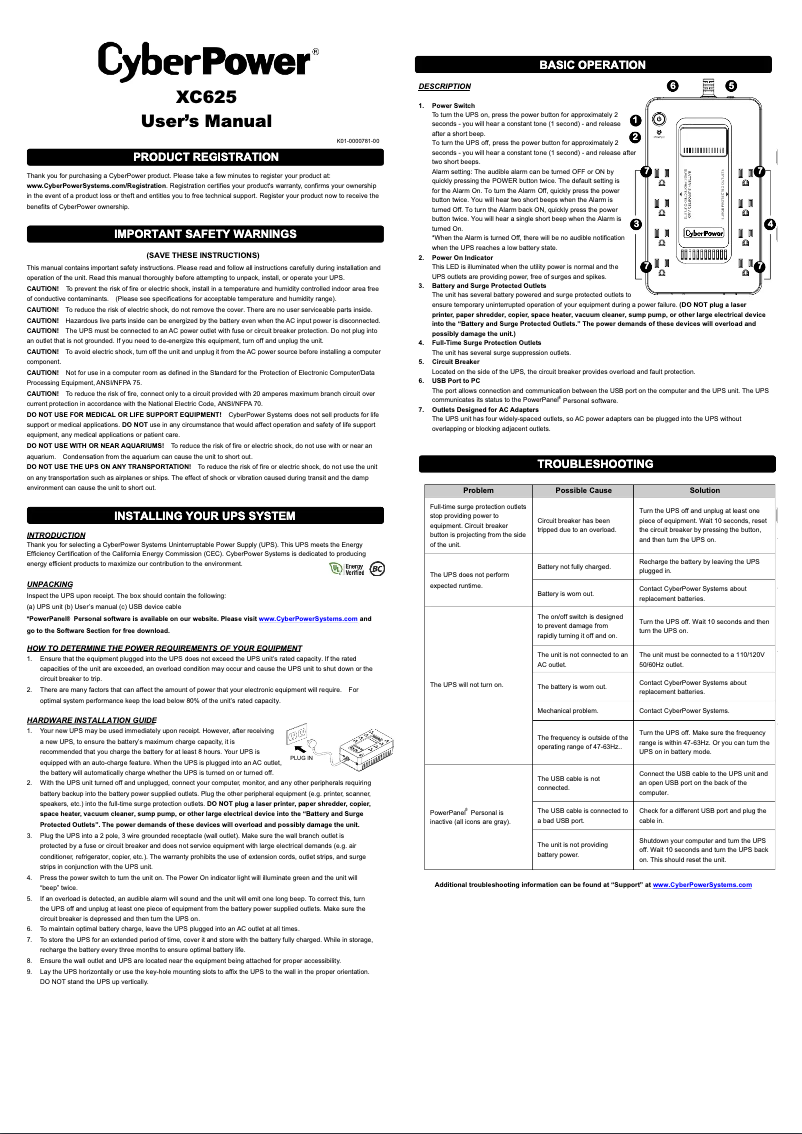 Page n°1 - Manuel utilisateur CyberPower XC625