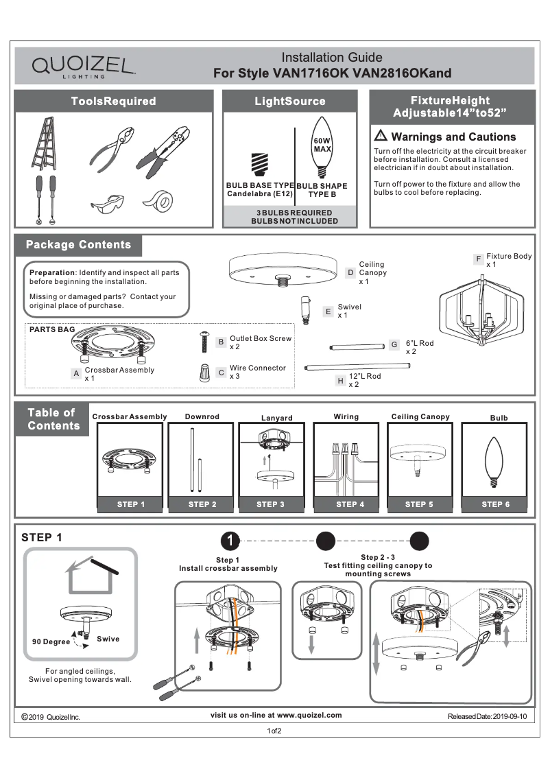 Page n°1 - Manuel utilisateur Quoizel Vanguard VAN1716OK