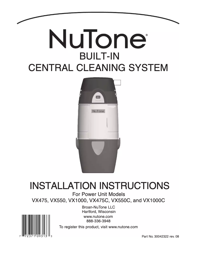Page n°1 - Manuel utilisateur NuTone VX550