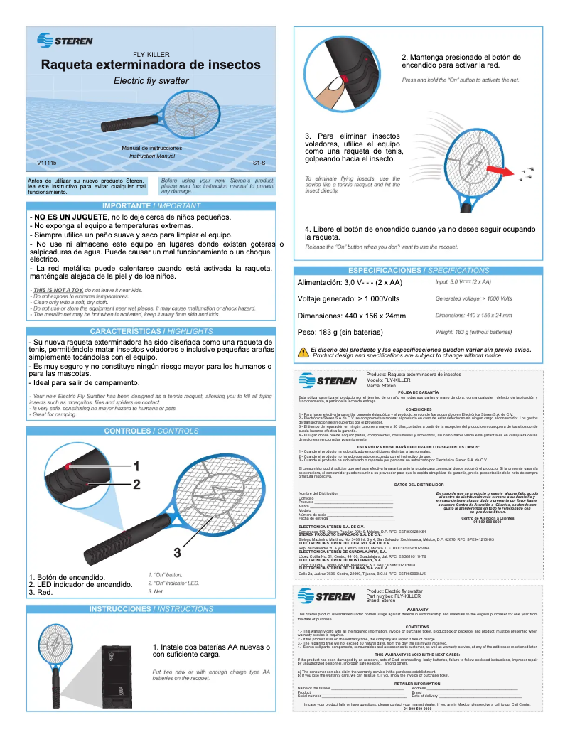 Page 1 de la notice Manuel utilisateur Steren FLY-KILLER