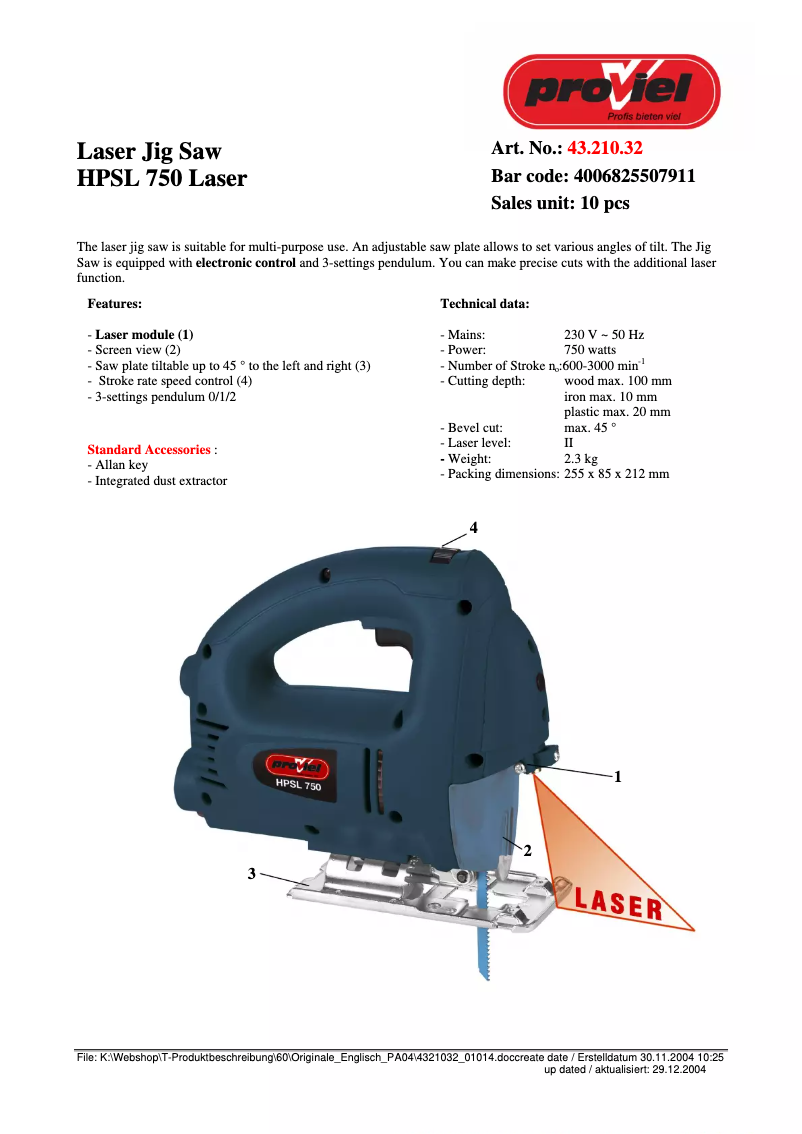 Image de la première page du manuel de l'appareil HPSL 750