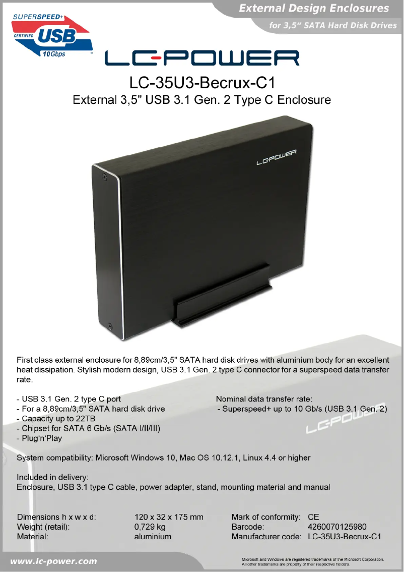 Page 1 de la notice Fiche technique LC-Power LC-35U3-Becrux-C1