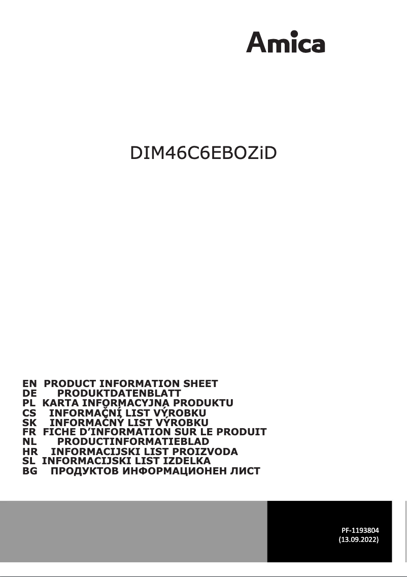 Page 1 of the manual Technical Sheet Amica DIM46C6EBOZiD