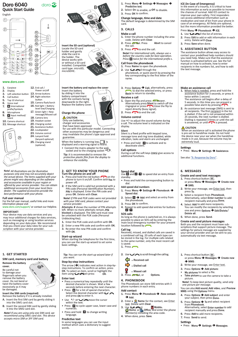 Page 1 de la notice Guide de démarrage rapide Doro 6040