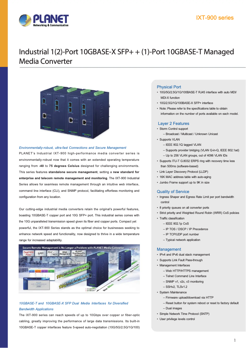 Page 1 de la notice Fiche technique Planet IXT-900-2X