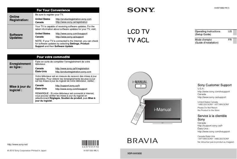 Page n°1 - Manuel utilisateur Sony Bravia XBR-84X900