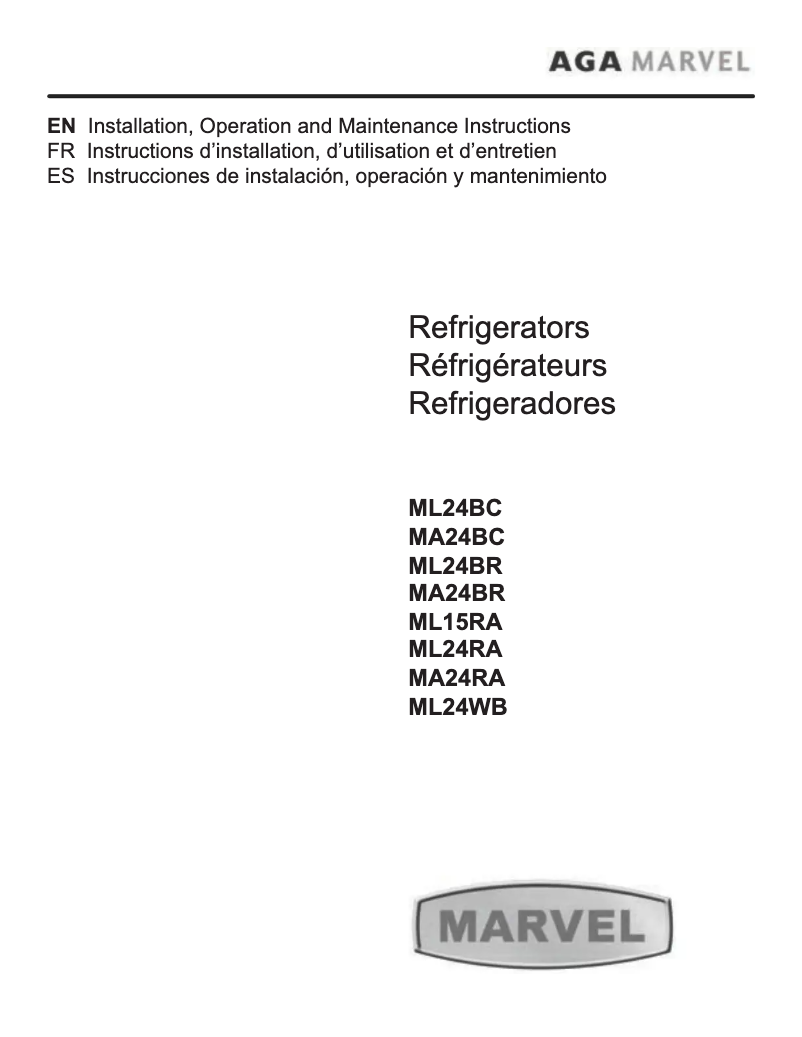 Image de la première page du manuel de l'appareil ML24RAS1RS