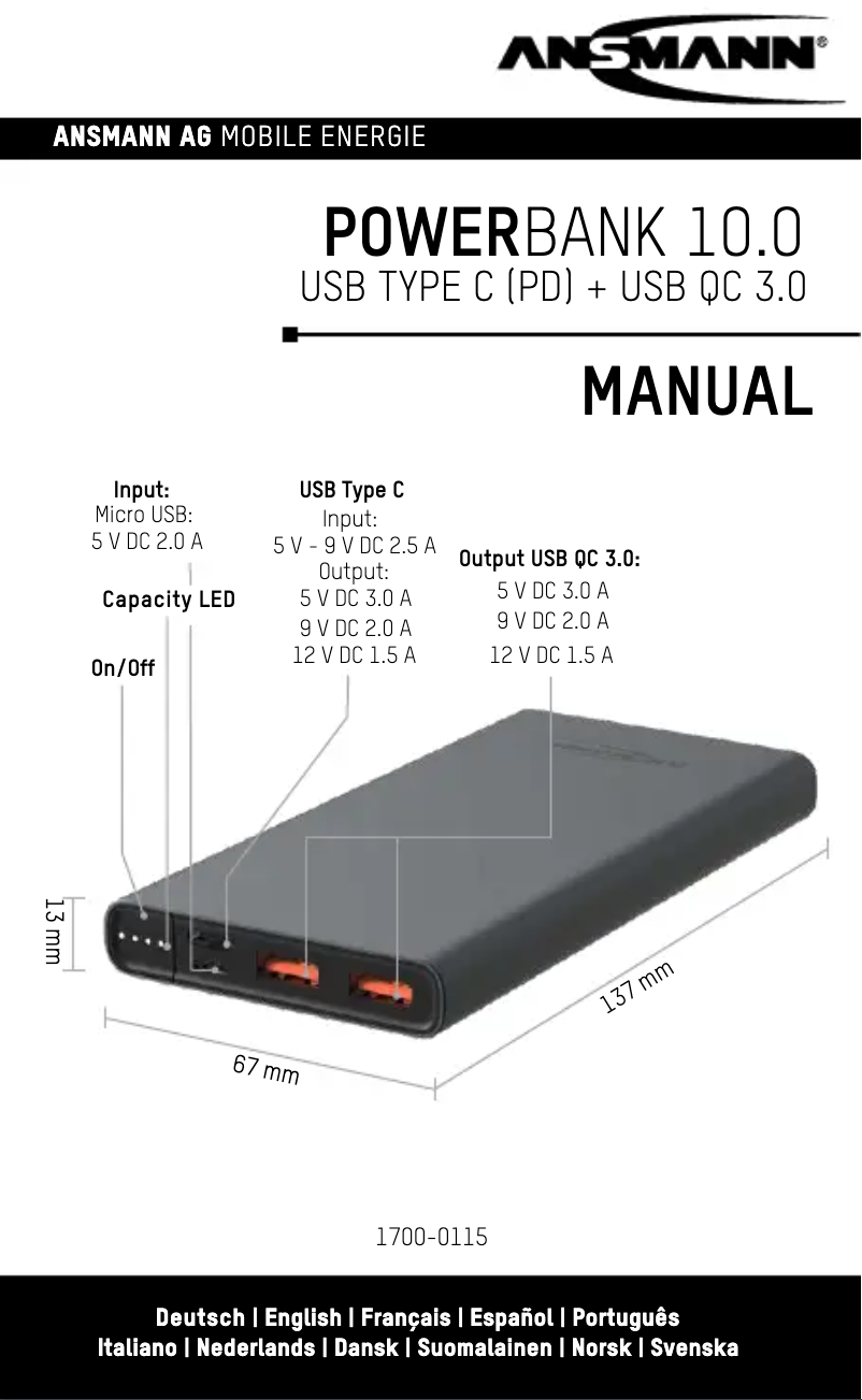 Image de la première page du manuel de l'appareil Powerbank 10.0