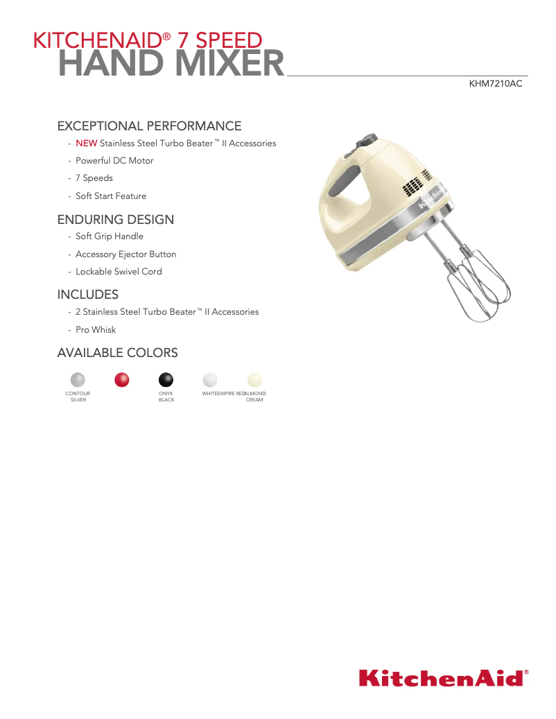Page n°1 - Fiche technique KitchenAid KHM7210CU