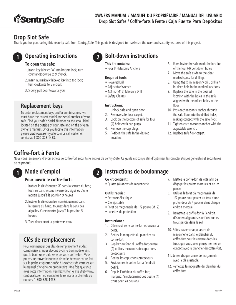 Page n°1 - Manuel utilisateur SentrySafe UC-039K