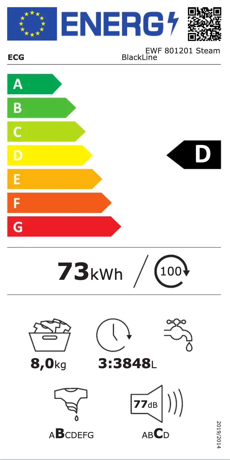 Page n°1 - Label énergétique ECG EWF 801201 Steam BlackLine