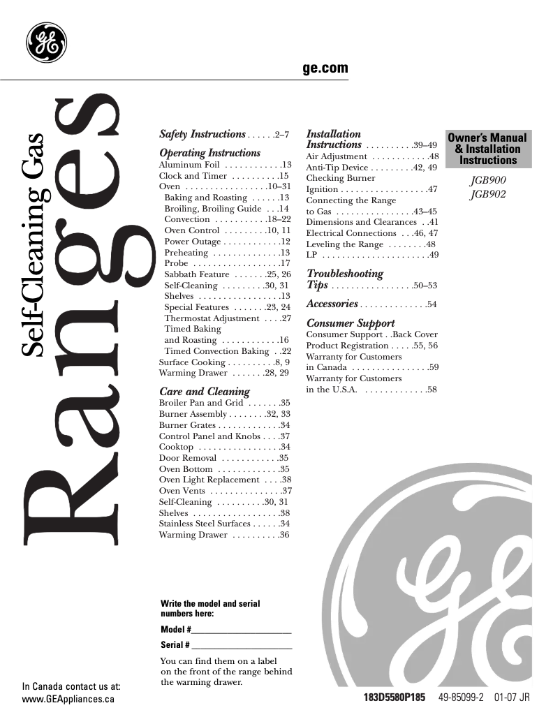 Page n°1 - Guide d'installation GE Profile JGB902WEHWW