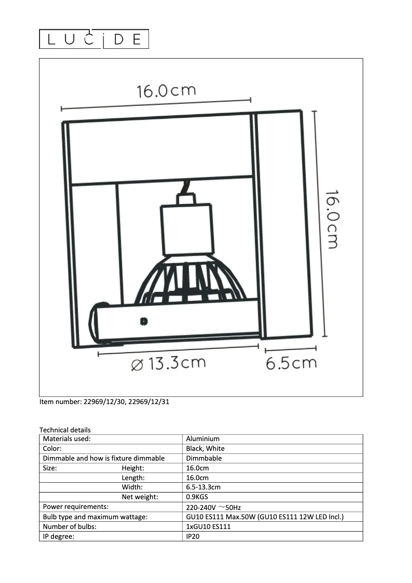 Page n°1 - Manuel utilisateur Lucide Griffon 22969/12/31