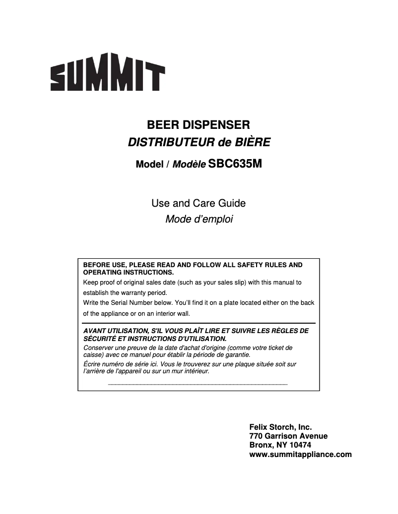 Page n°1 - Manuel utilisateur Summit SBC635M