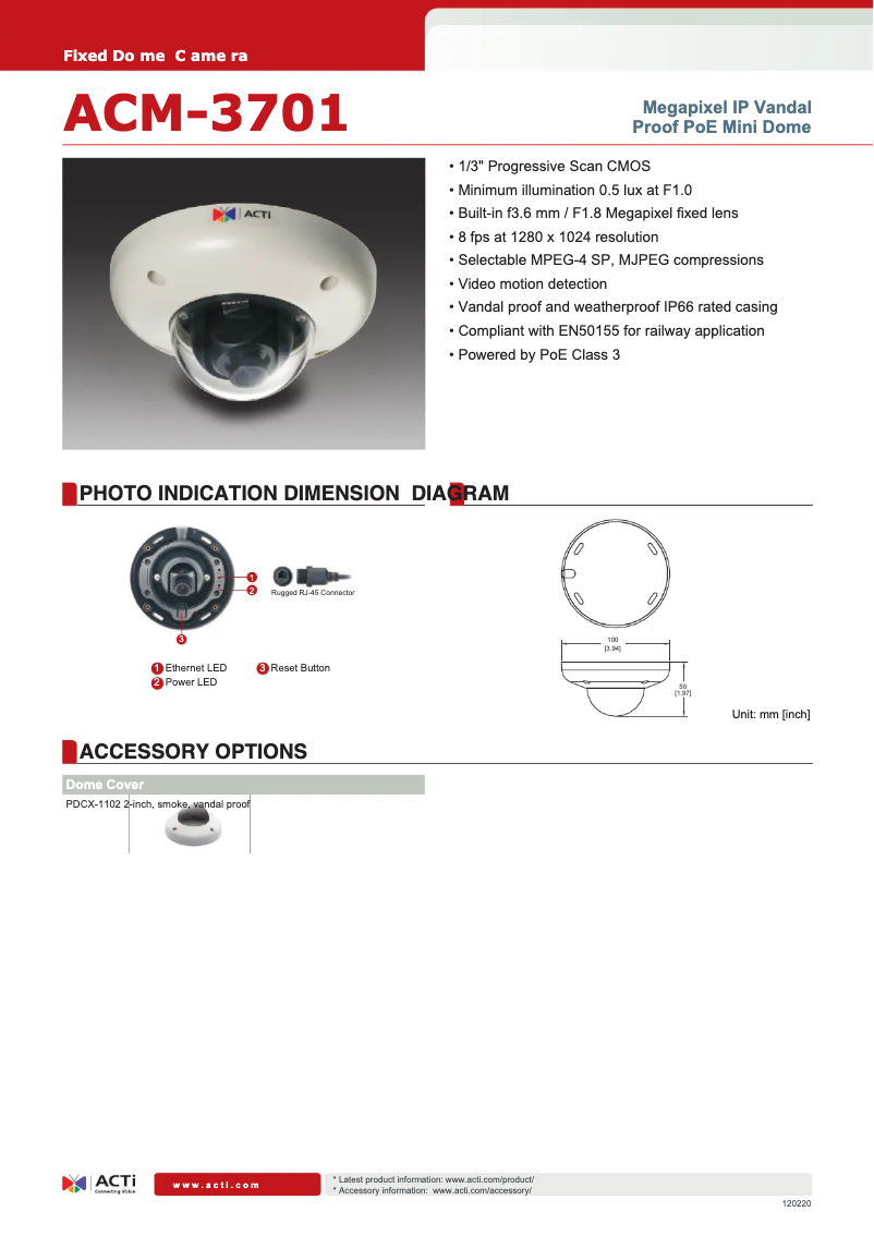 Page 1 de la notice Fiche technique ACTi ACM-3701