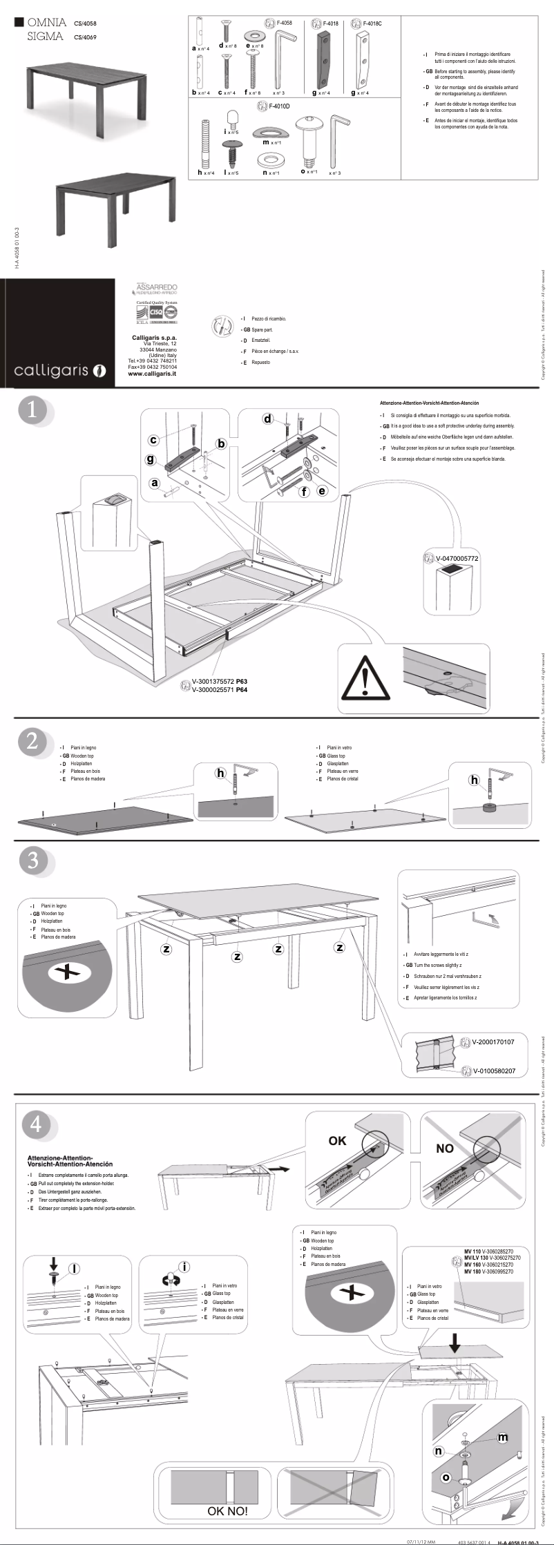 Page n°1 - Manuel utilisateur Calligaris .com SIGMA CS/4069-FLL 200