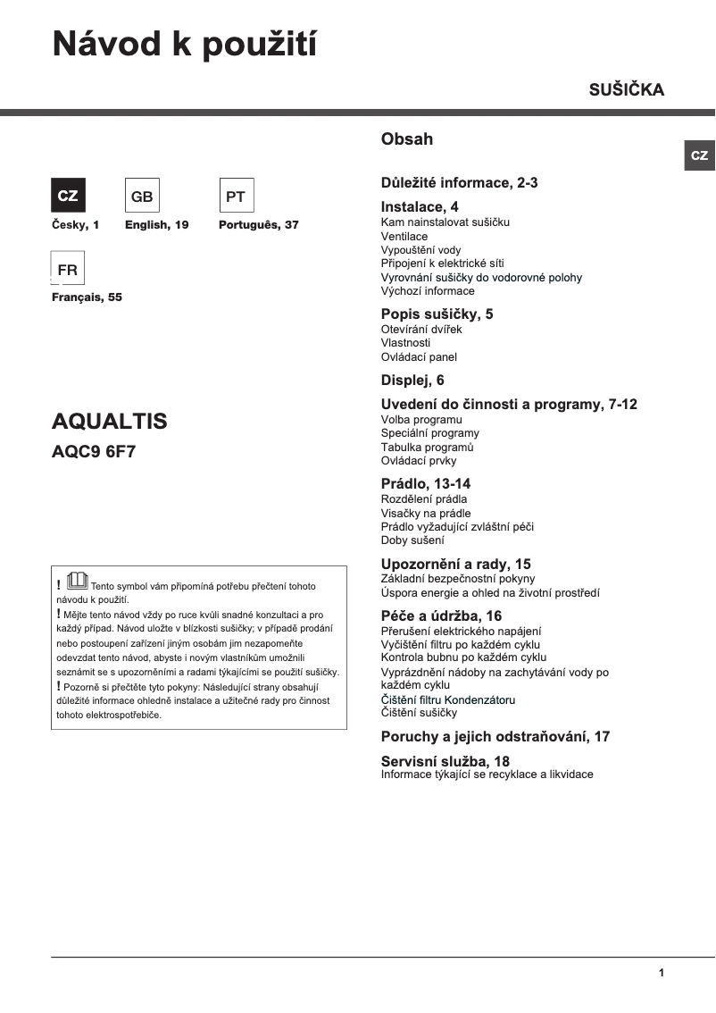 Image de la première page du manuel de l'appareil AQC9 6F7 TM1