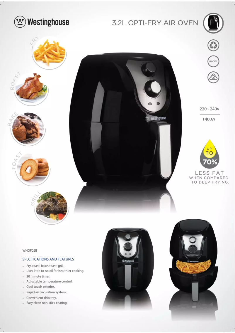Page 1 de la notice Fiche technique Westinghouse WHOF02B