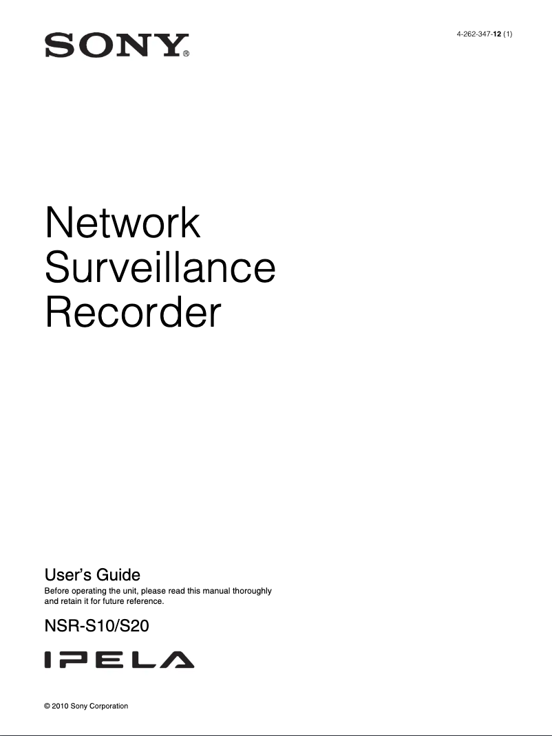 Page 1 de la notice Manuel utilisateur Sony NSR-S20