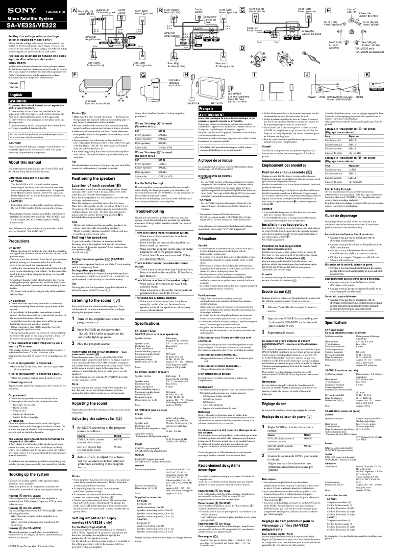 Page n°1 - Manuel utilisateur Sony SA-VE325