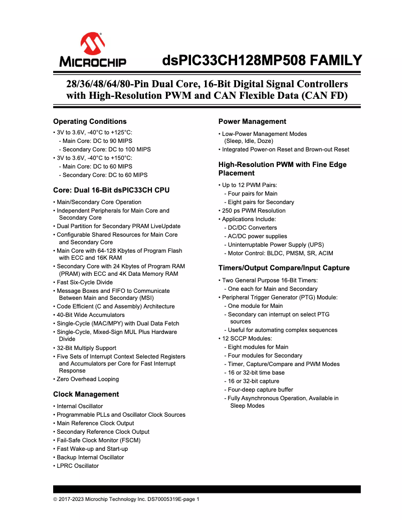Page 1 de la notice Manuel utilisateur Microchip dsPIC33CH64MP206