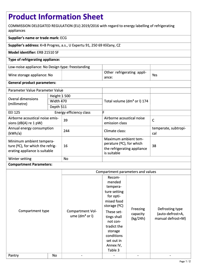 Page n°1 - Fiche technique ECG ERB 21510 SF