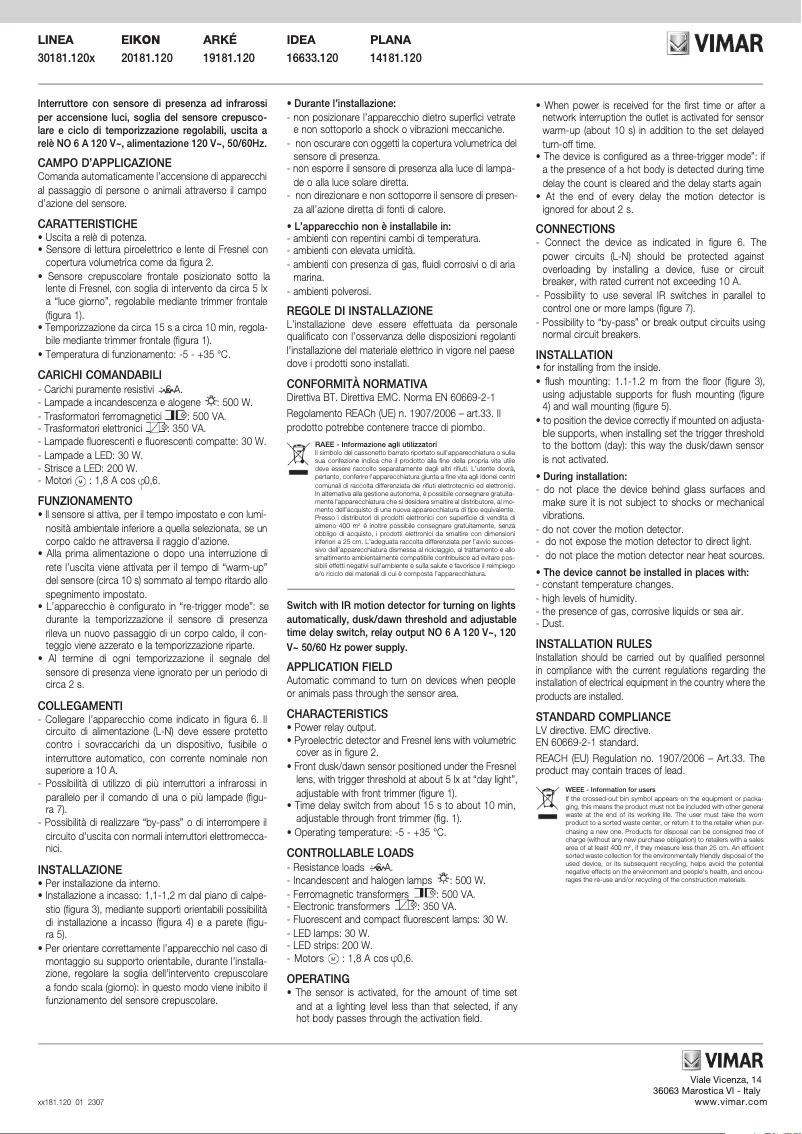 Page n°1 - Instructions / montage Vimar 19181.120.M