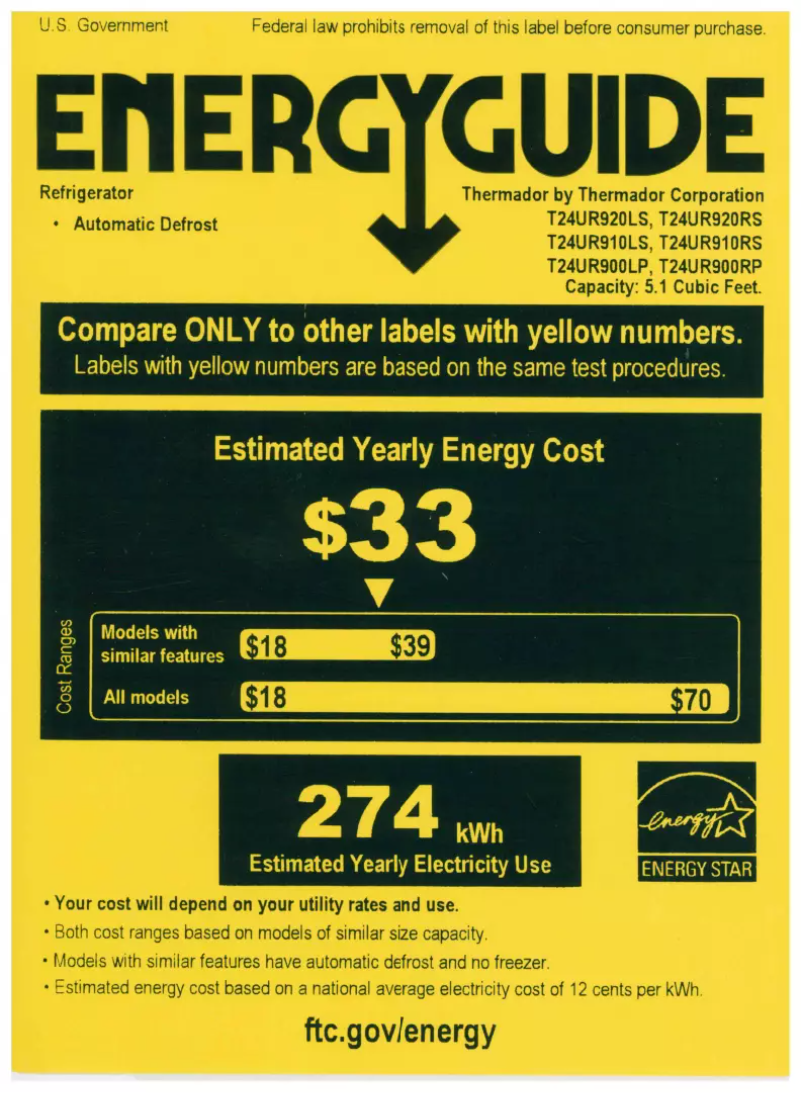 Page n°1 - Label énergétique Thermador T24UR900LP