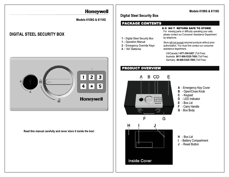 Page n°1 - Manuel utilisateur Honeywell 6108
