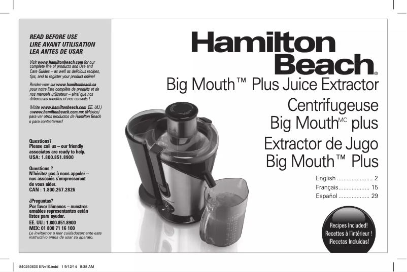 Page 1 of the manual User Manual Hamilton Beach Big Mouth 67750