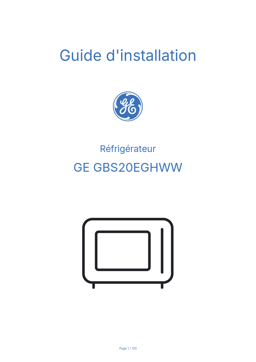 Page n°1 - Guide d'installation GE GBS20EGHWW